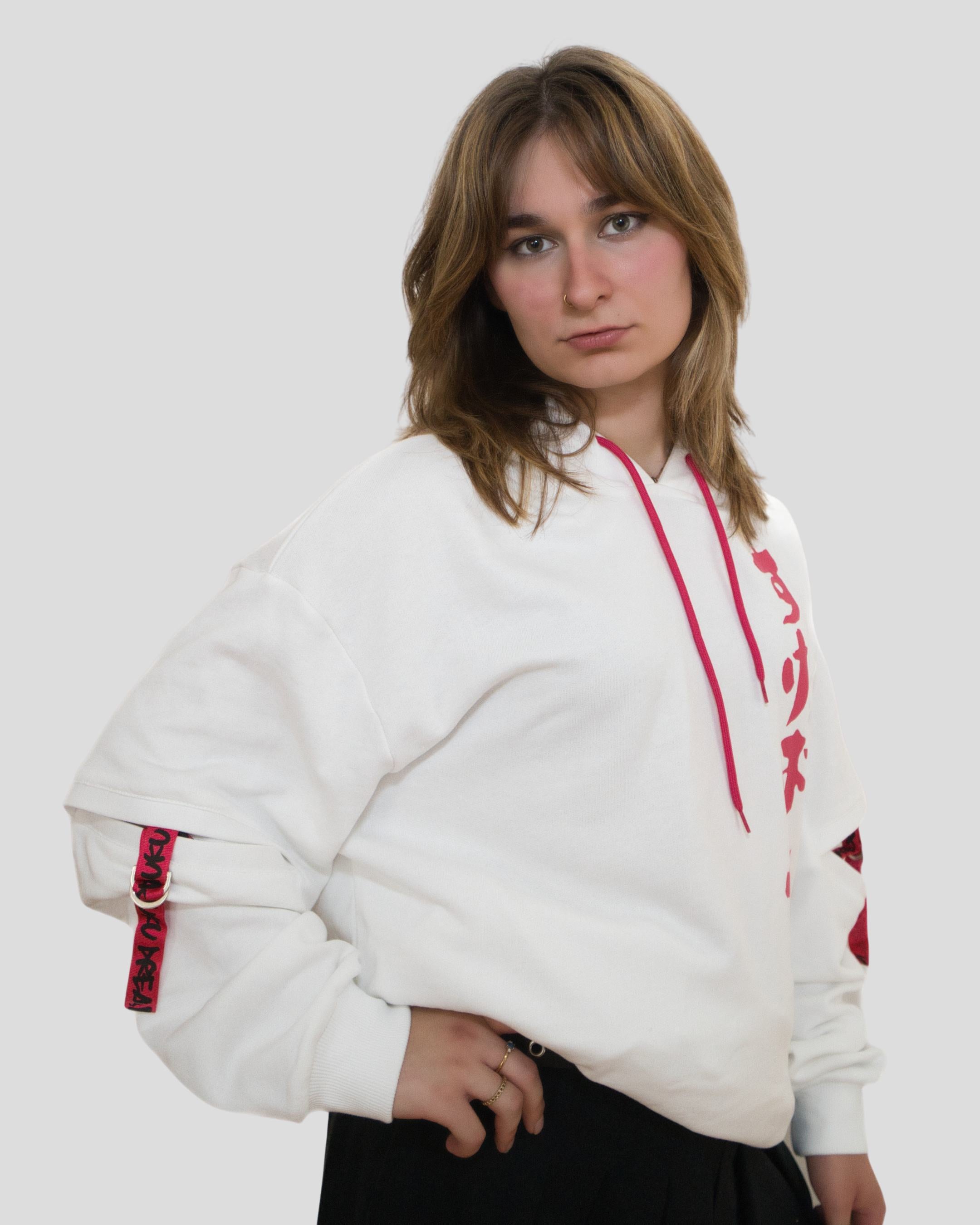 HOODIE WITH ELBOW CUTS - White