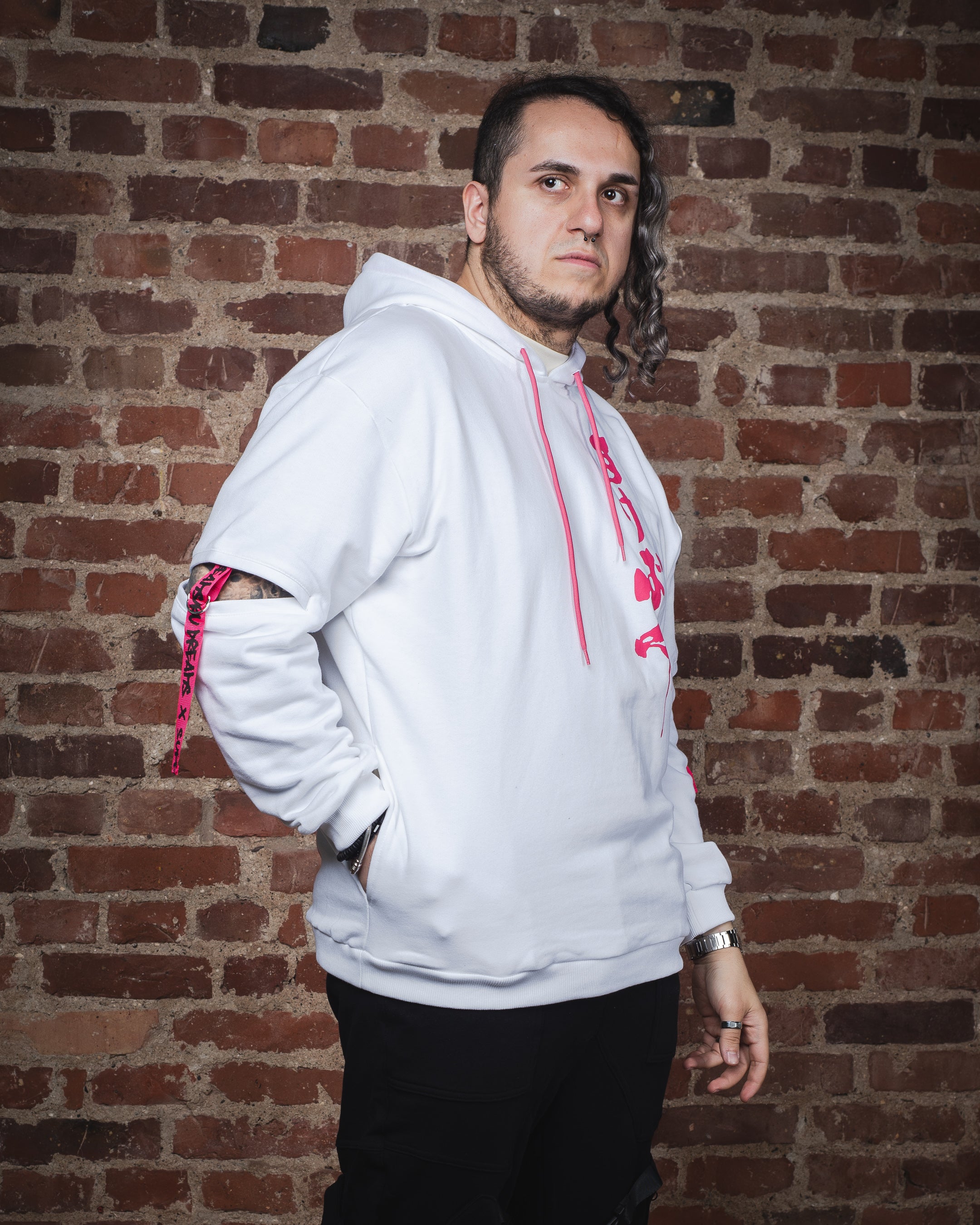 HOODIE WITH ELBOW CUTS - White