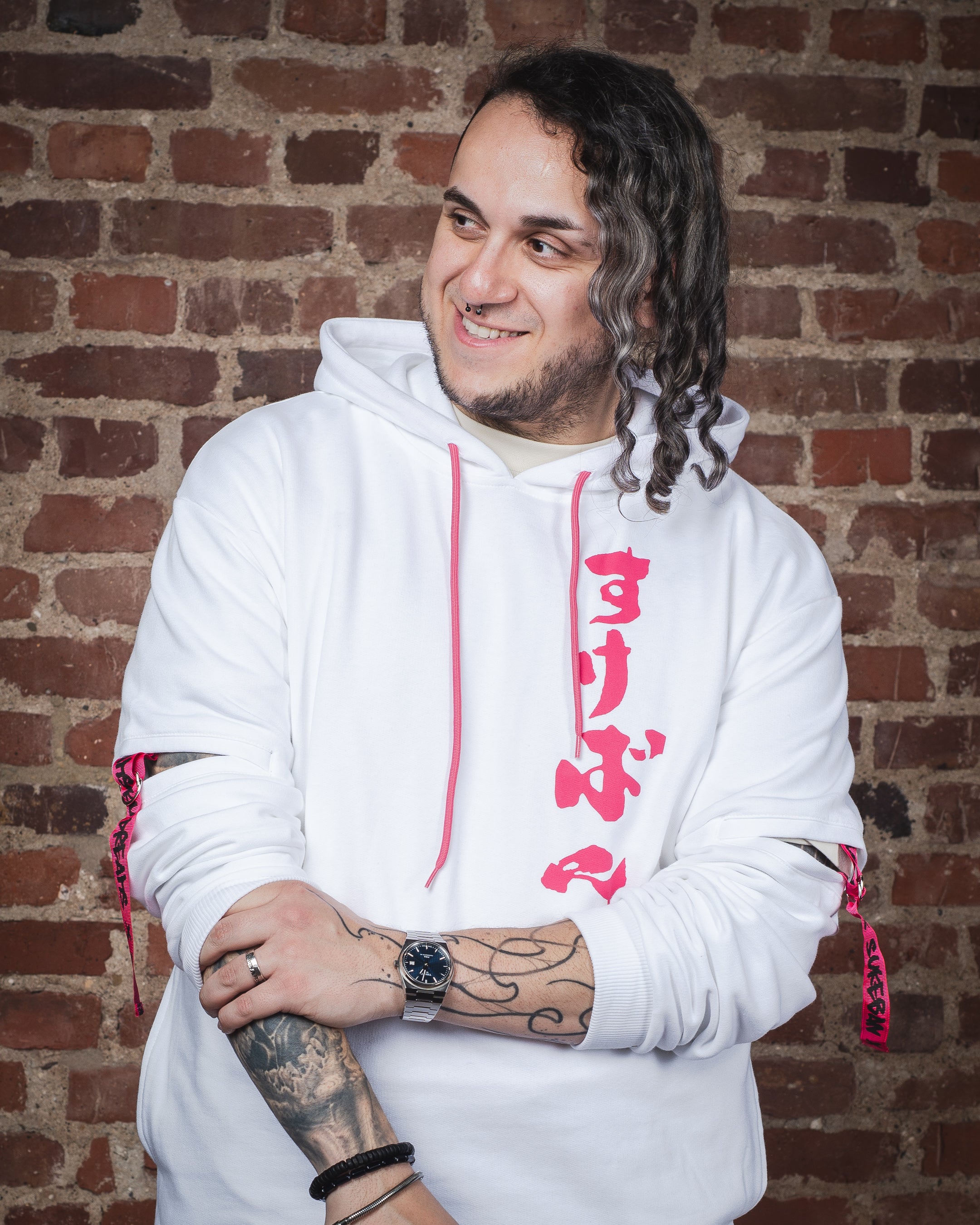 HOODIE WITH ELBOW CUTS - White