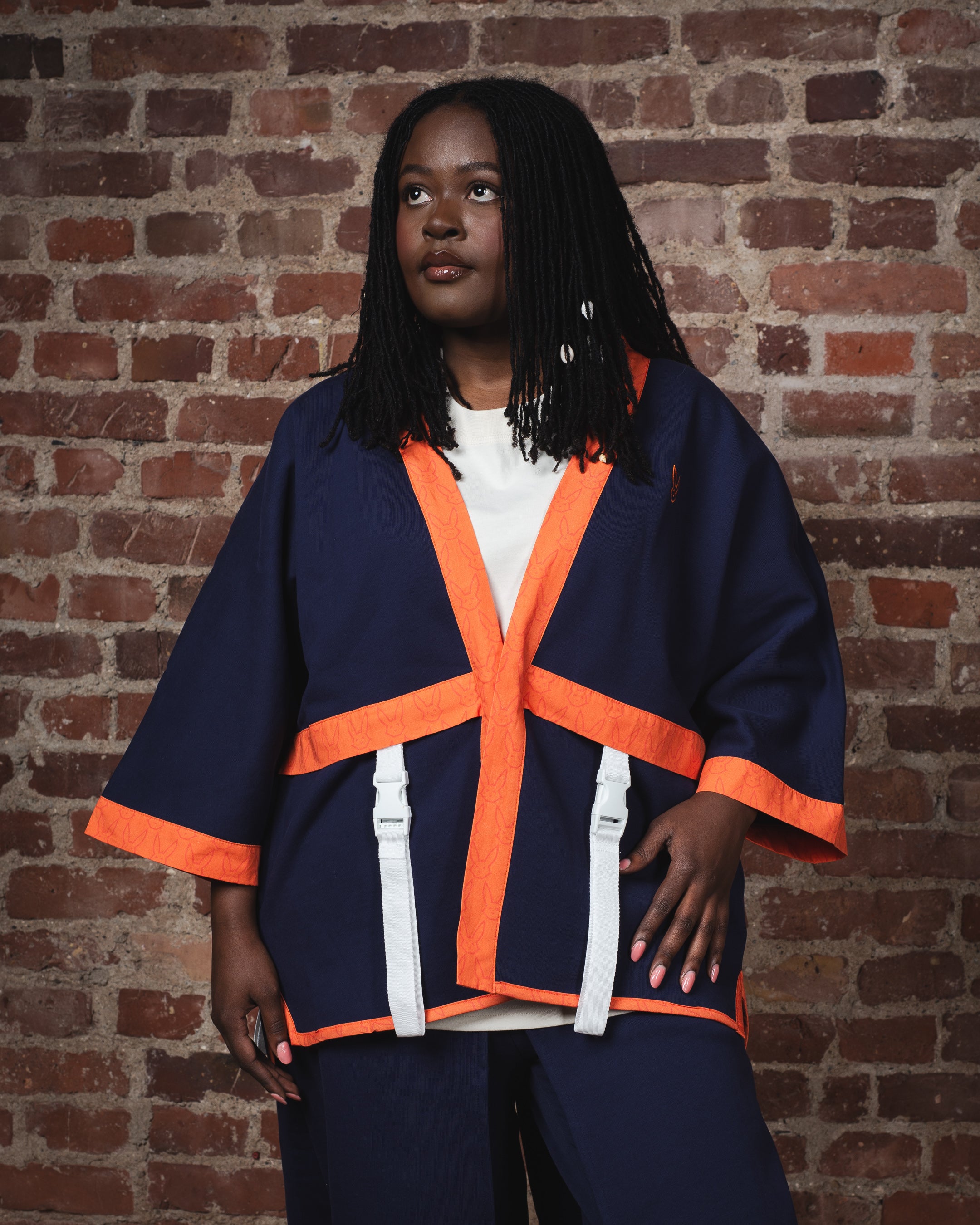 SWEAT KIMONO WITH FAKE LAYER AND CONTRAST DETAILS