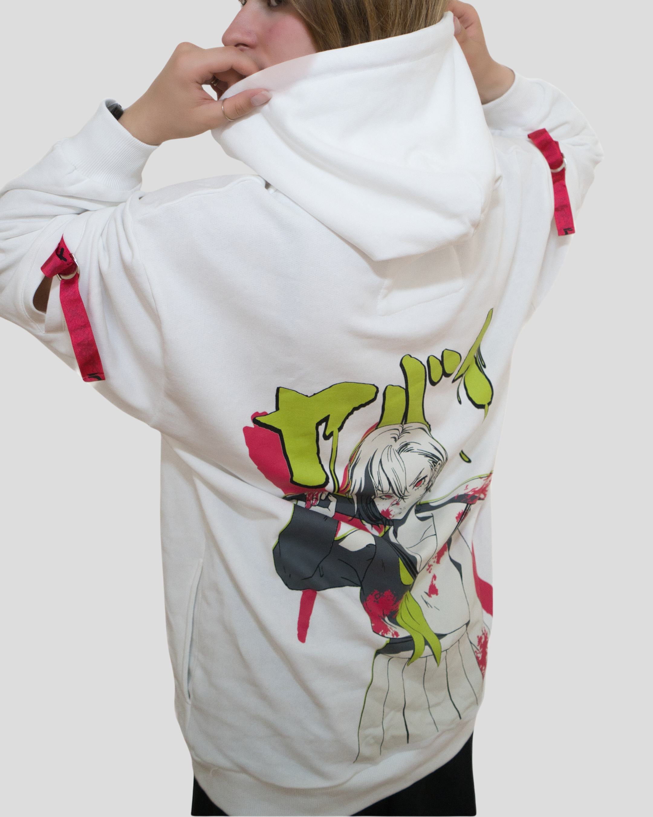 HOODIE WITH ELBOW CUTS - White