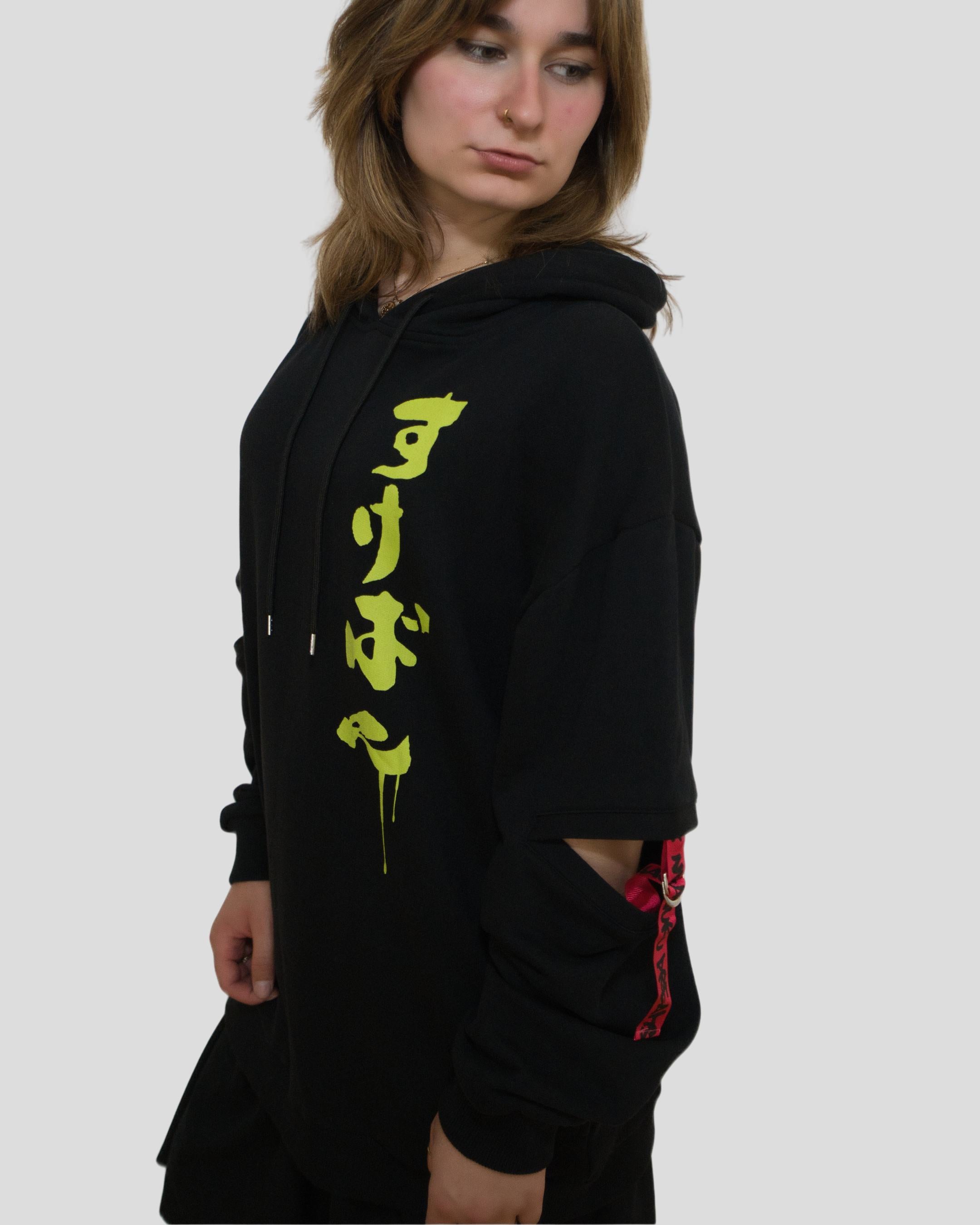HOODIE WITH ELBOW CUTS - Black
