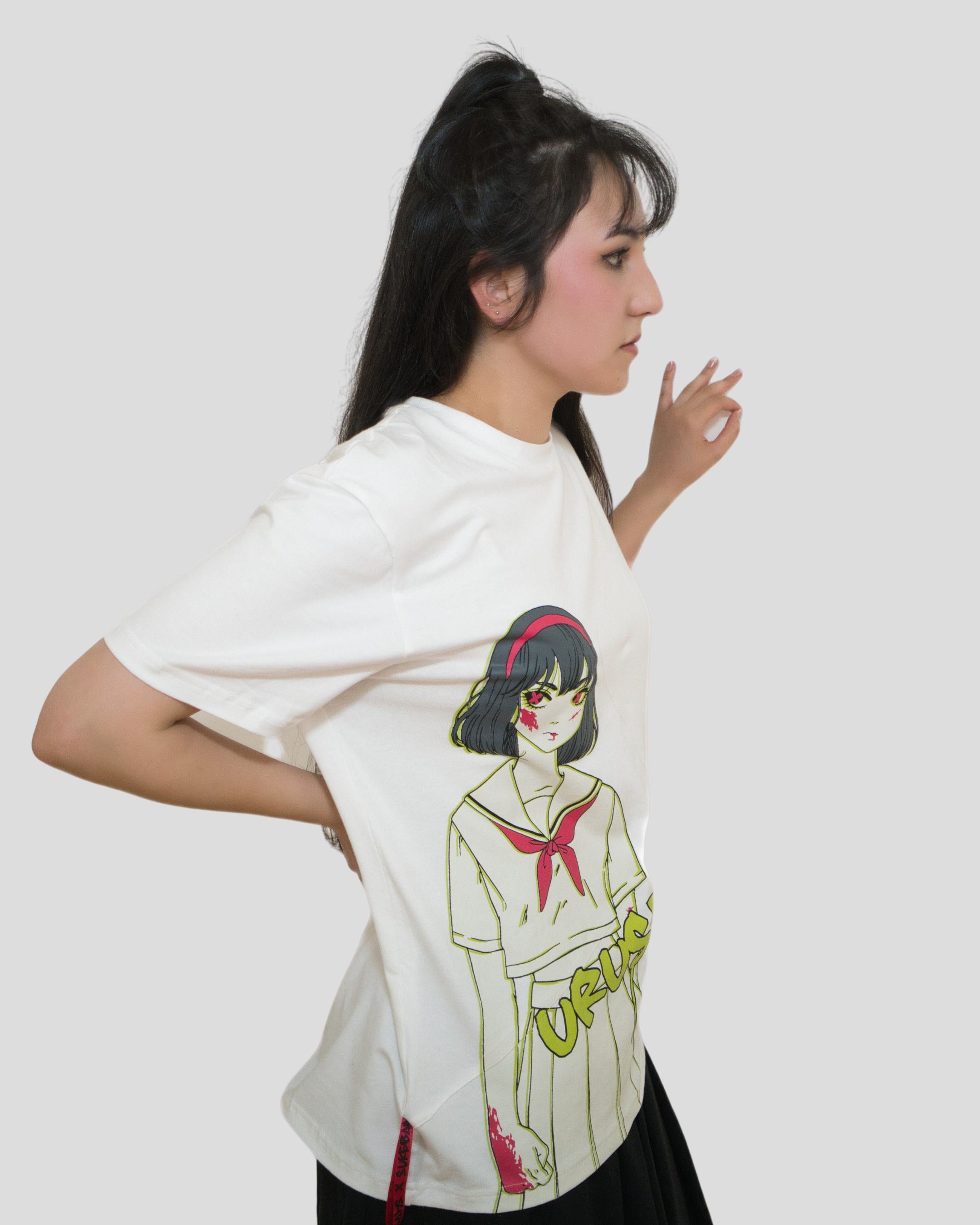 BAND T-SHIRT WITH BIAS DETAILS - White