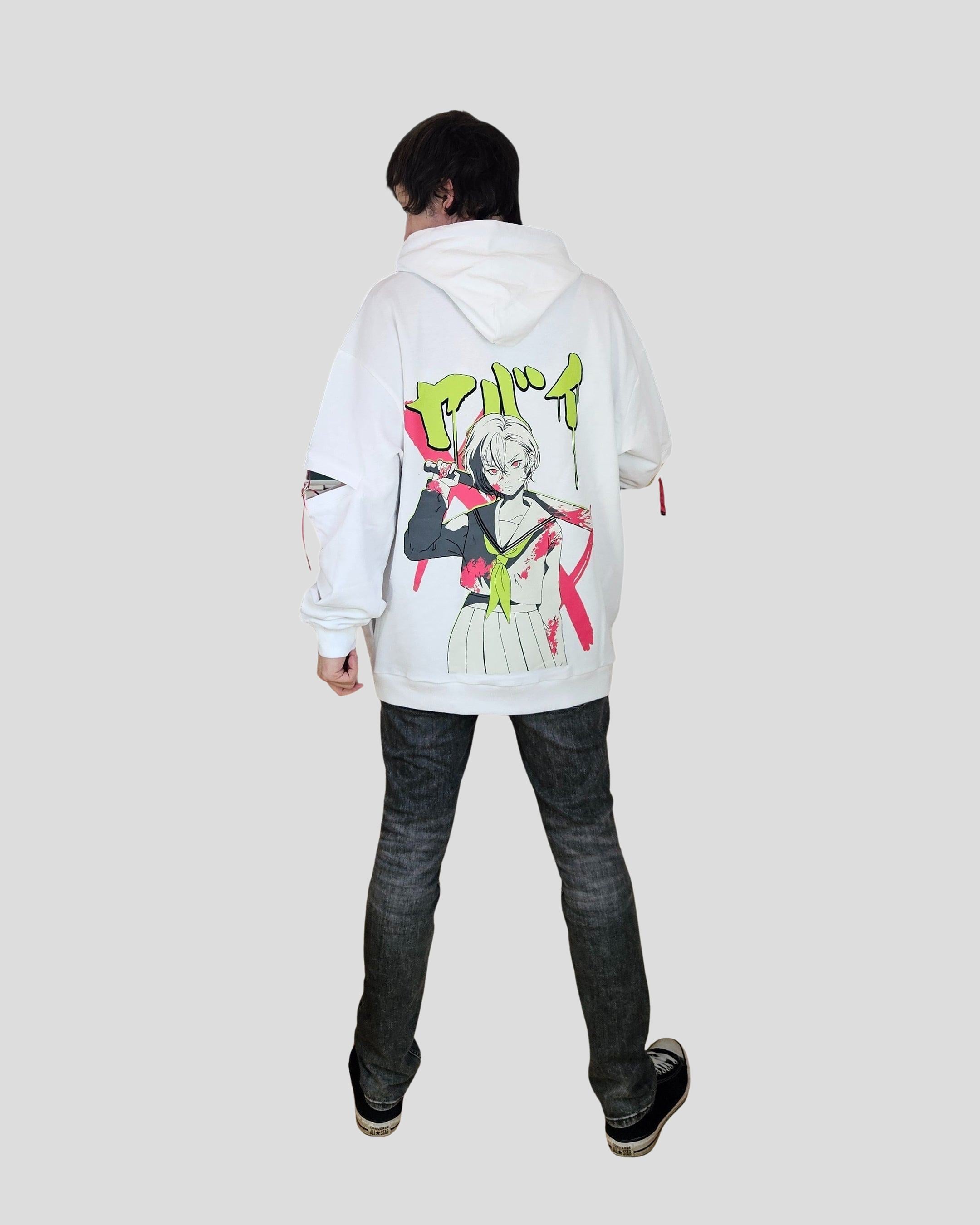 HOODIE WITH ELBOW CUTS - White