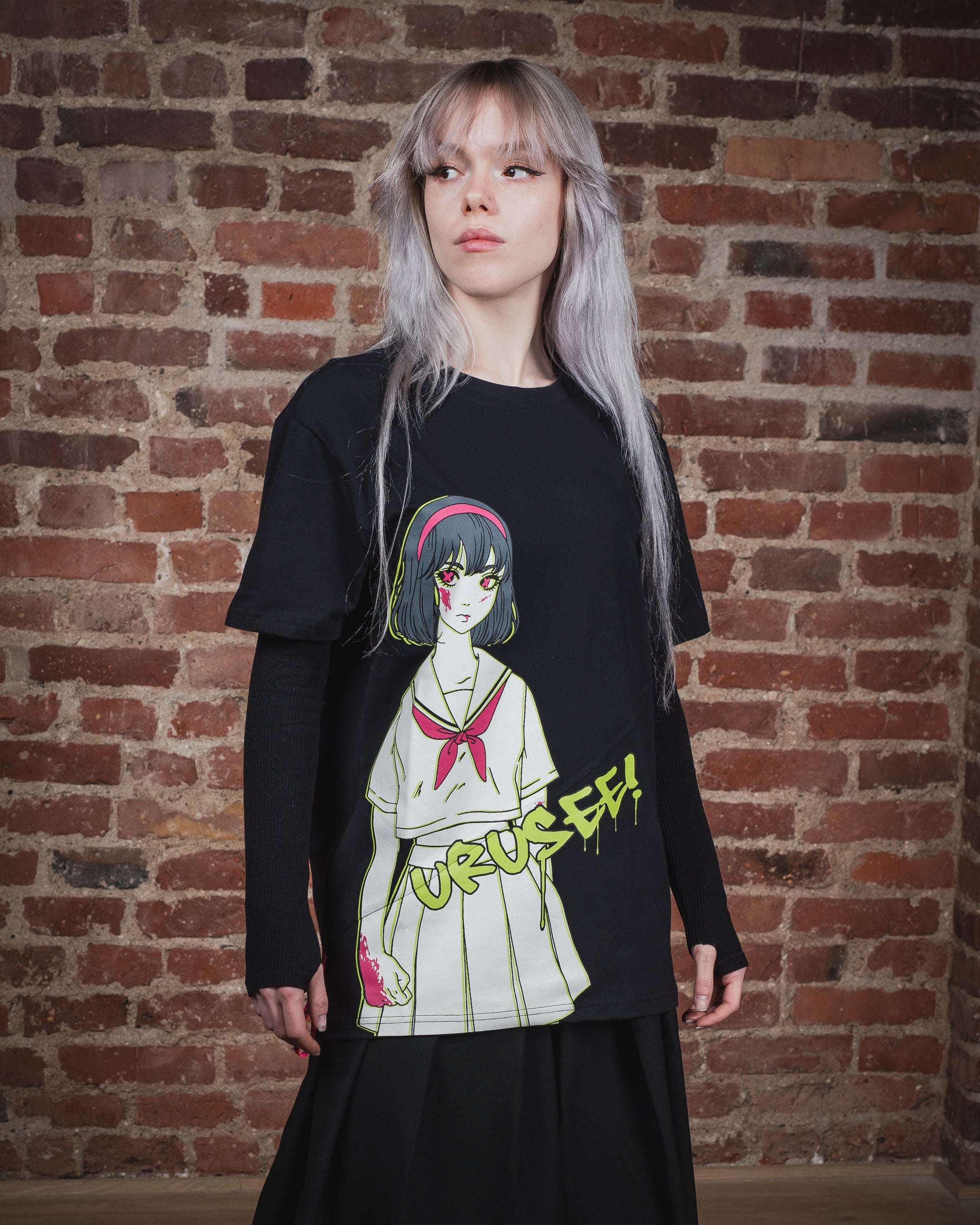 BAND T-SHIRT WITH BIAS DETAILS - Black