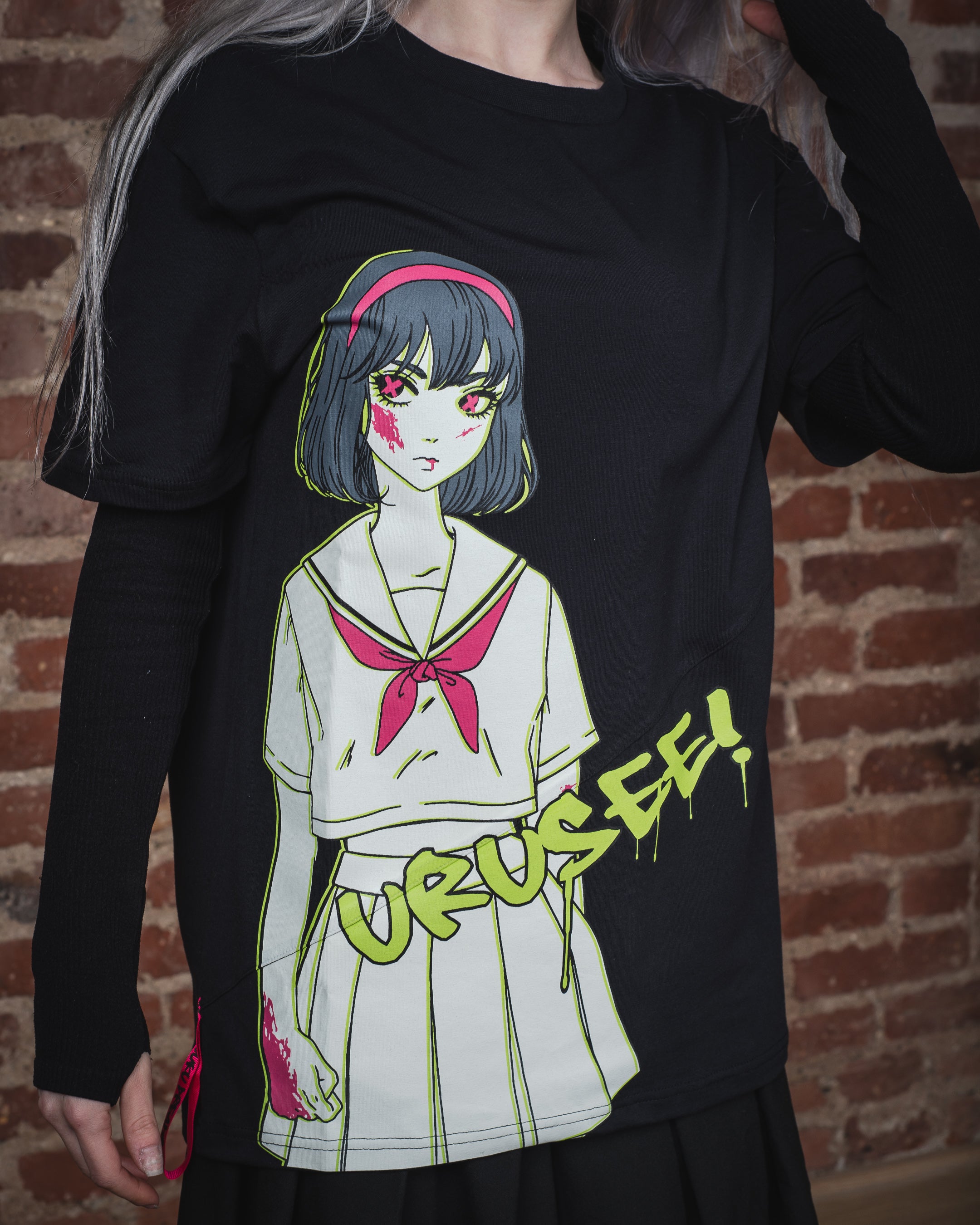 BAND T-SHIRT WITH BIAS DETAILS - Black