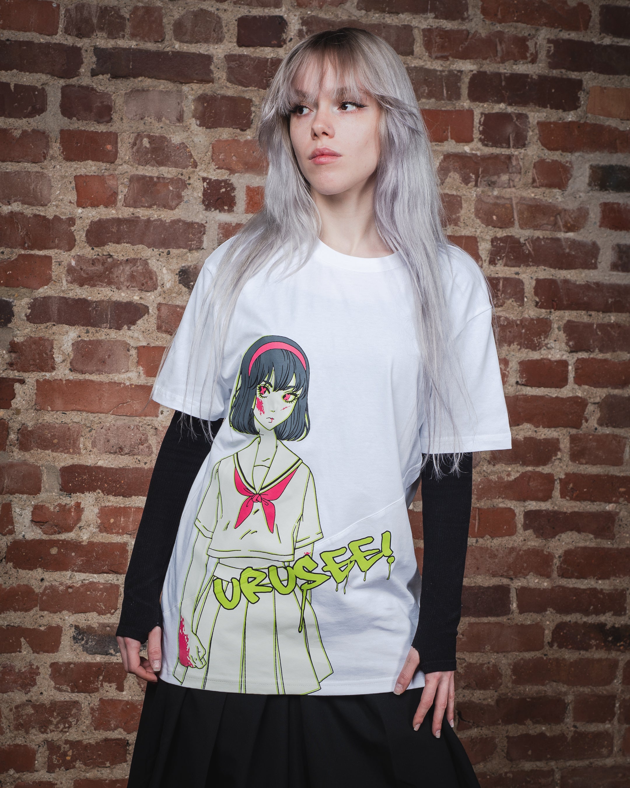 BAND T-SHIRT WITH BIAS DETAILS - White