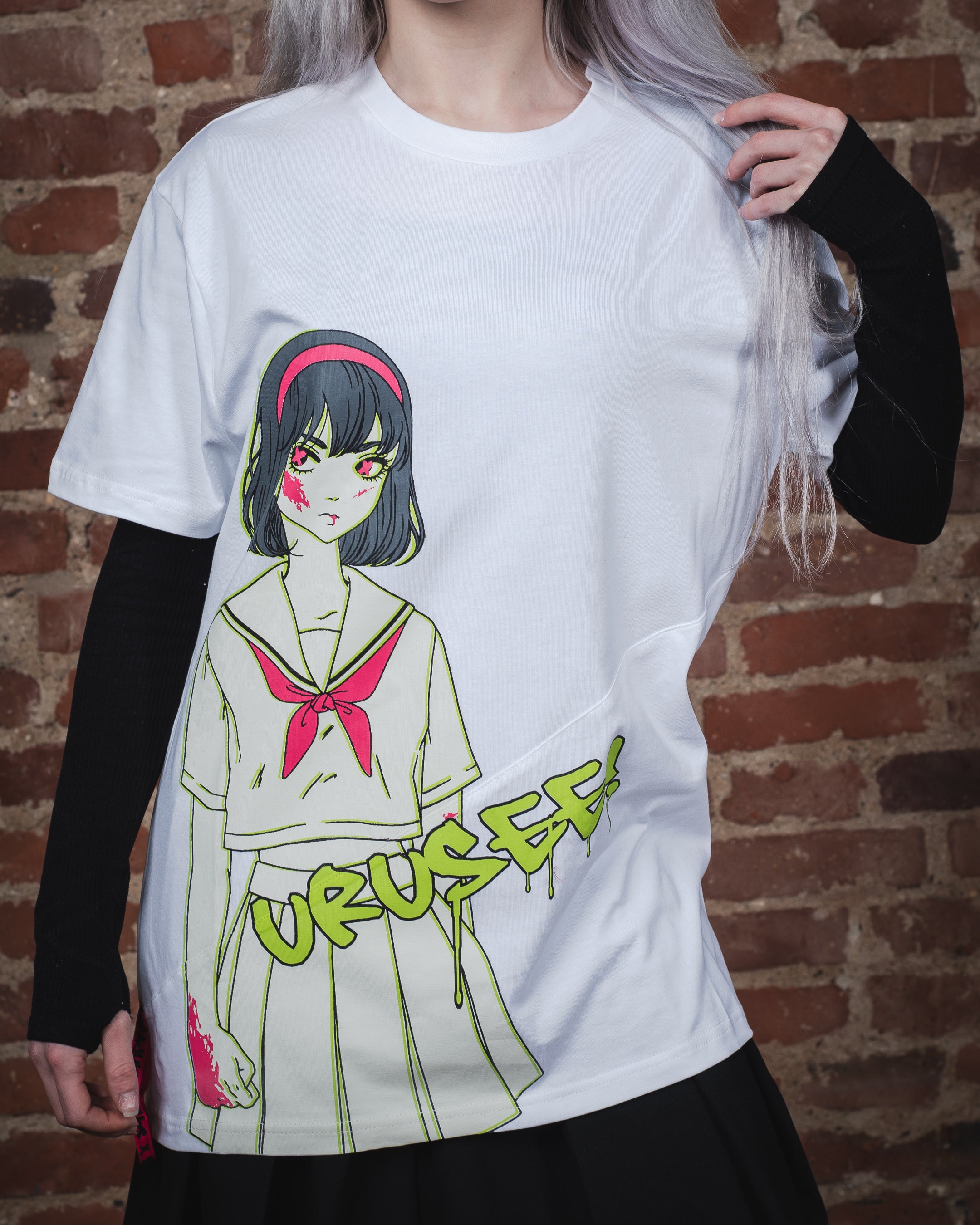 BAND T-SHIRT WITH BIAS DETAILS - White