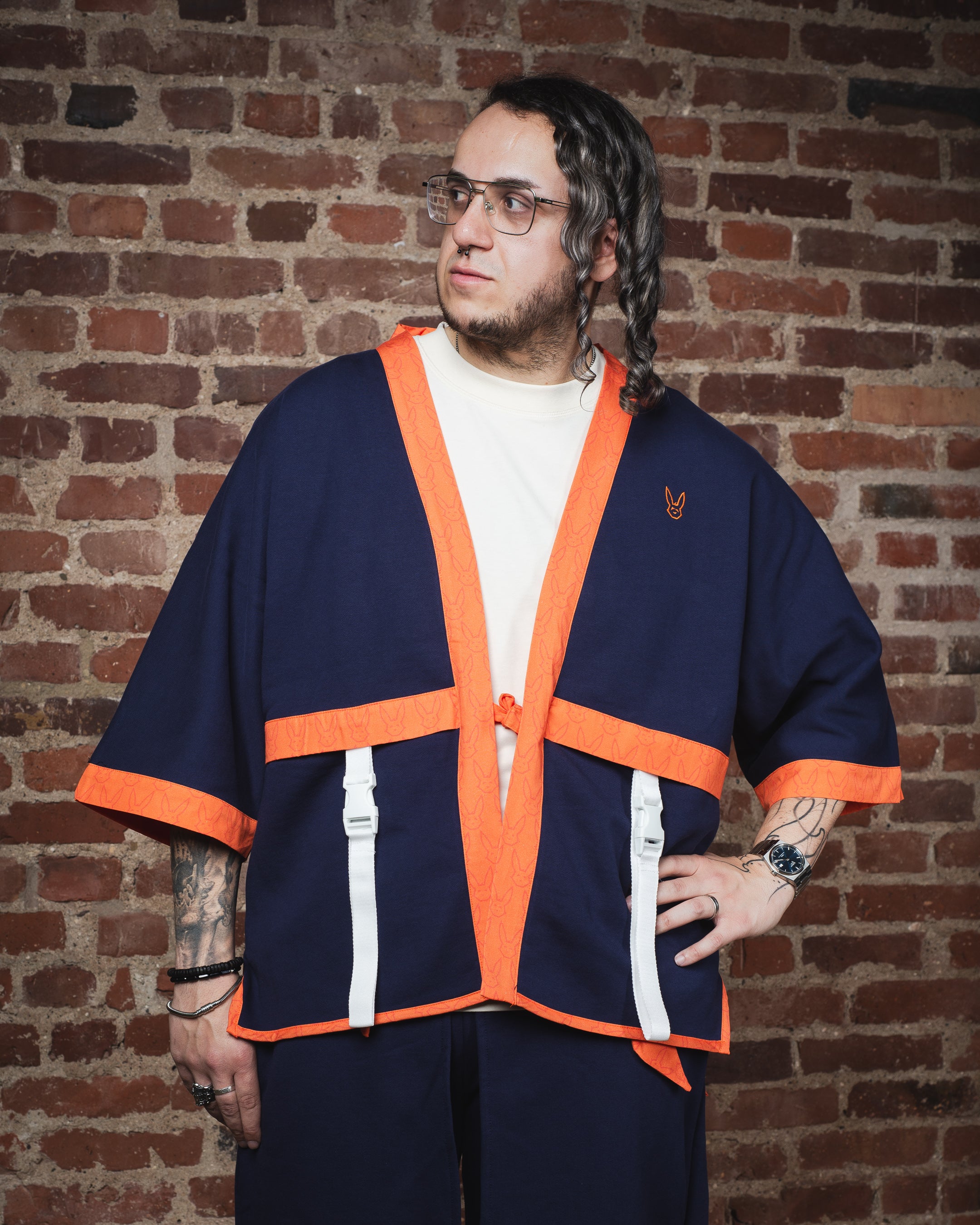 SWEAT KIMONO WITH FAKE LAYER AND CONTRAST DETAILS